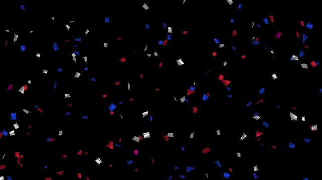 Loop Flying confetti in colors of USA flag with Matte. American Independence Day, President Day, Memorial Day..