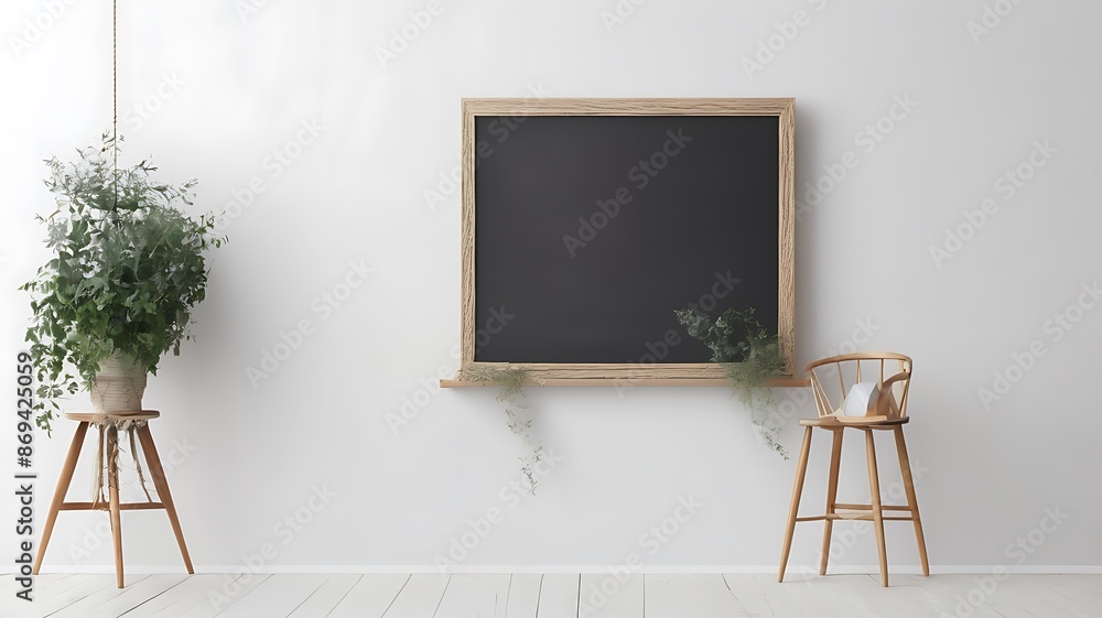 Wall mural blackboard on white wall with tree