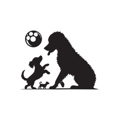 Dogs playing ball silhouette vector illustration. Set of pet silhouettes. Dogs with ball. Vector illustration