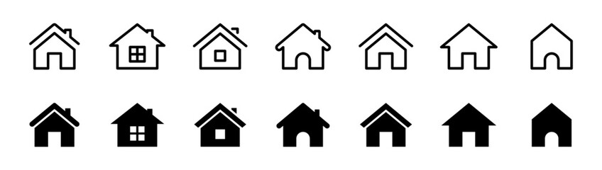 Home button icons set. Home page icon. Simple house symbols. Building icon. Vector illustration.