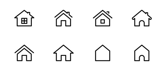 Home button line icons set. Home page icon. Simple house symbols. Building icon. Editable stroke. Vector illustration.