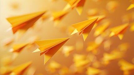 Abstract Golden Paper Airplanes in Flight