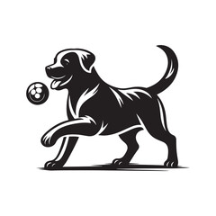 Dogs playing ball silhouette vector illustration. Set of pet silhouettes. Dogs with ball. Vector illustration