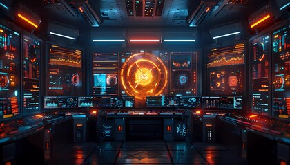 Cyber Threat Detection, cybersecurity operations center with icons of threat detection tools, real-time monitoring,