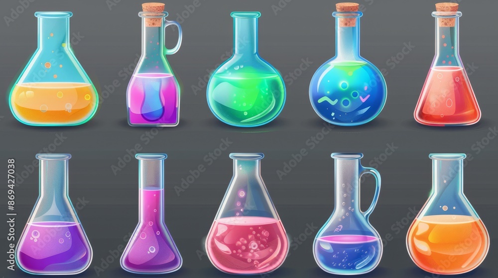 Poster the chemistry laboratory flask is filled with liquid for testing. the lab beaker equipment sets are 