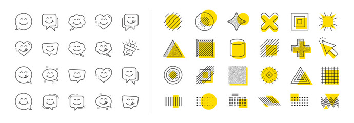 Emoticon speech bubble, social media message, smile with tongue. Design shape elements. Yummy smile line icons. Tasty food eating emoji face icons. Vector