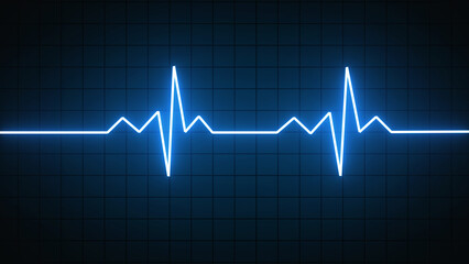 Nubes Globing Neon Heart Pulse Graphic Illustration Cardiogram heartbeat heat pulse glowing blue neon light loop animated black background.