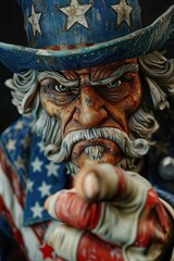 Uncle Sam American figure pointing a index finger. Independence day, 4th of July poster design. Generative Ai