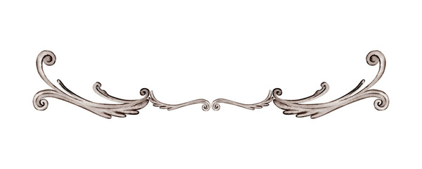 Vintage ornament wall decoration. Antique style decorative frame element. Hand drawn watercolor illustration isolated on transparent background. Border for postcards, title signs and design templates