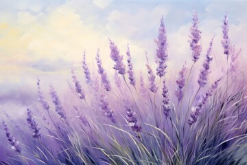 Painting of lavender border backgrounds outdoors blossom.