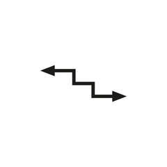 Dual arrow in the shape of a stair tread. Thin long angular double ended arrow. Vector illustration on white background. Flat style and design.