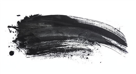 Small black ink brush stroke on white background forming a long oval shape with rounded ends and smudges around, hand-drawn effect.