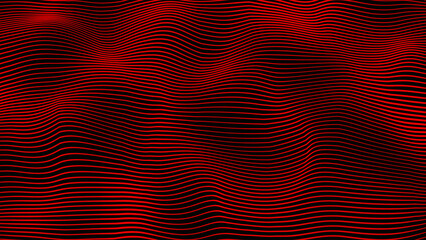 Abstract  line waves futuristic distorted graphic with black  background Abstract thin red color wave background.