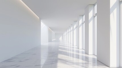 Obraz premium A modern and sleek white corridor designed with minimalist style and LED lighting, creating a futuristic atmosphere