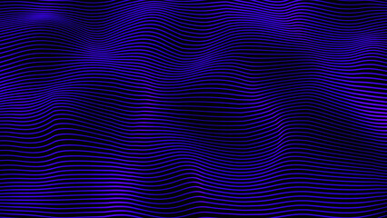 Abstract  line waves futuristic distorted graphic with black  background Abstract thin blue color wave background.