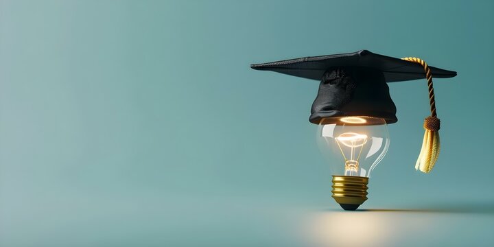 Innovative Online Education Glowing Light Bulb Graduation Cap Image. Concept Education, Innovation, Online Learning, Graduation, Technology