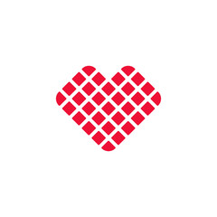 Logo of abstract heart made from small squares.