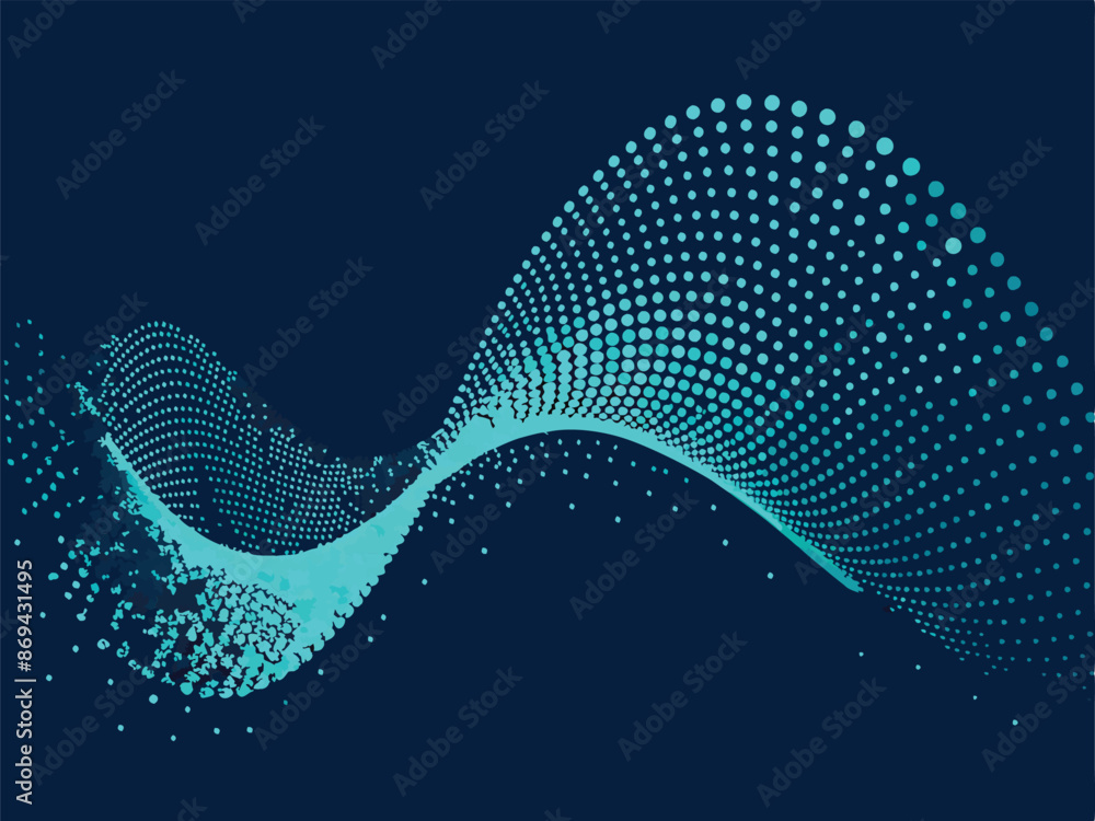 Poster abstract background design with wave moving dots flow particles, pink color hi-tech and big data, ve
