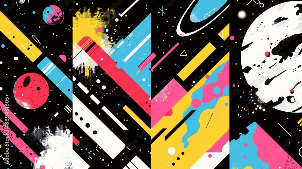 Poster a poster in trendy y2k style with black line on grey background. abstract grid shapes and patterns w