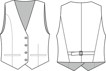 4 Button basic waistcoat flat sketch technical drawing