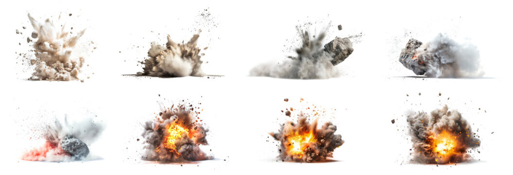 A collection of the violent explosion sent out fragments of rock, flames, sparks and dust.
