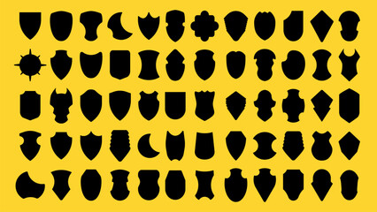 Set of black heraldic shield icon. Collection protection emblem. Vector illustration.