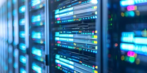 Monitor and analyze server performance hardware and network for optimal efficiency. Concept Server Performance Monitoring, Hardware Analysis, Network Optimization, Efficiency Improvement