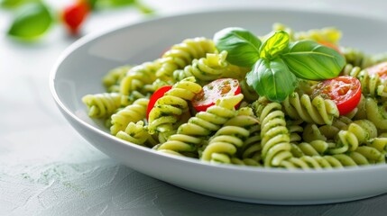 Tasty Appetizing Pasta With Pesto Sauce, A Classic Italian Dish