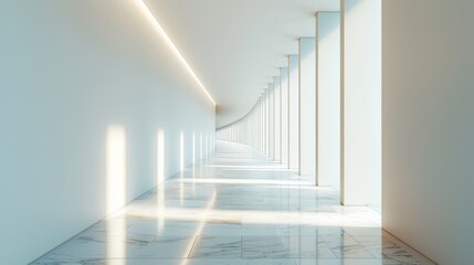 Obraz premium A modern and sleek white corridor designed with minimalist style and LED lighting, creating a futuristic atmosphere