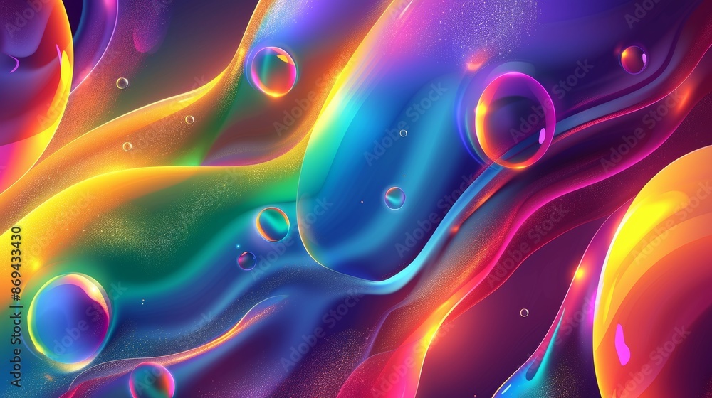 Poster Neon fluid geometric ui banner with modern frame for presentation template. Vibrant y2k graphic with texture. 3D gradient glass element with liquid shape design background.