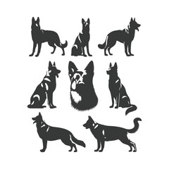 German Shepherd dog silhouette vector set - Vector drawing of a set of German shepherd dog breed silhouette