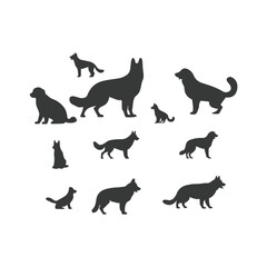 German Shepherd dog silhouette vector set - Vector drawing of a set of German shepherd dog breed silhouette