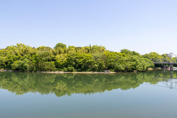 View of Asahi river at Okayama city, Japan