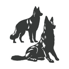 German Shepherd dog silhouette vector set - Vector drawing of a set of German shepherd dog breed silhouette