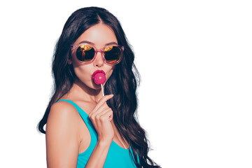 Close-up portrait of cool trendy stylish lovely sweet adorable charming glamorous attractive...