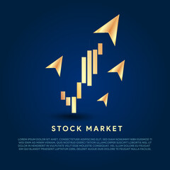 Stock market or stock exchange or financial technology concept banner, poster or web background with golden rupee icon and trading background.