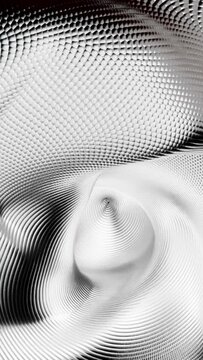 Liquid structure moves in waves from points. Design. Abstract 3d structure with wavy vibrations. 3D animation with moving waves mass with silver dots