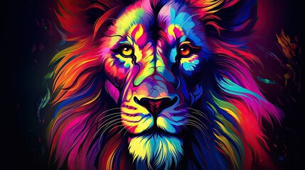 A artistic neon lion wallpaper with vibrant colors,