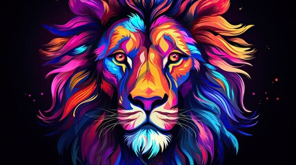 Colorful glowing lion head 