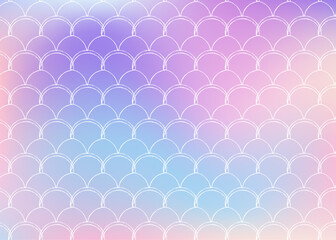 Mermaid scales background with holographic gradient. Bright color transitions. Fish tail banner and invitation. Underwater and sea pattern for girlie party. Hipster backdrop with mermaid scales.