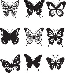 
Monarch butterfly silhouettes collection, vector illustration isolated on white background