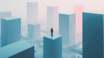 Silueta humana sobre bloque azul, soledad, reto, futuro