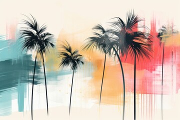 Memphis palm trees backgrounds abstract painting.