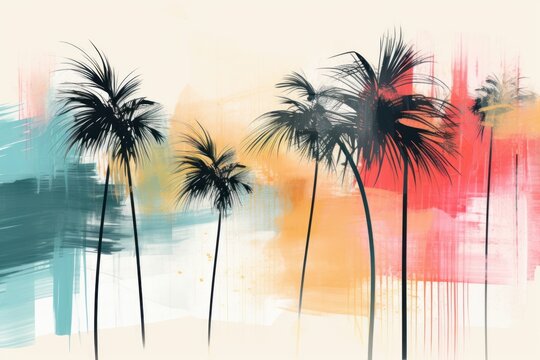 Memphis palm trees backgrounds abstract painting. - Powered by Adobe