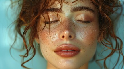 Detailed facial features of an elegant woman in soft light.