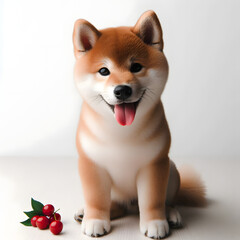 shiba inu sitting tongue white background