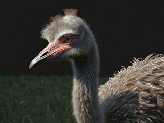 Fototapeta premium Side View of Ostrich with Detailed Feathers and Dark Background