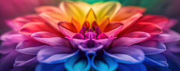 Obraz premium Close-up of a Vibrant Rainbow Dahlia Flower, A Colorful Symbol of Pride and Beauty