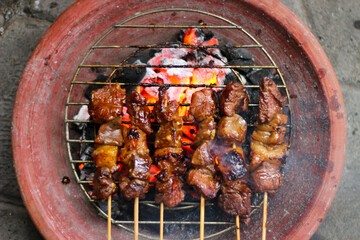 Sate Kambing or Goat Satay, made from goat meat grilled with savory spices and soy sauce.