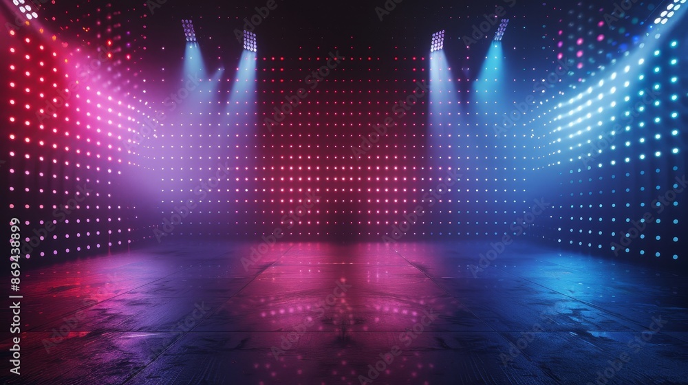 Poster background for a concert or show with an led light screen. stage with monitor glow pixel texture pat